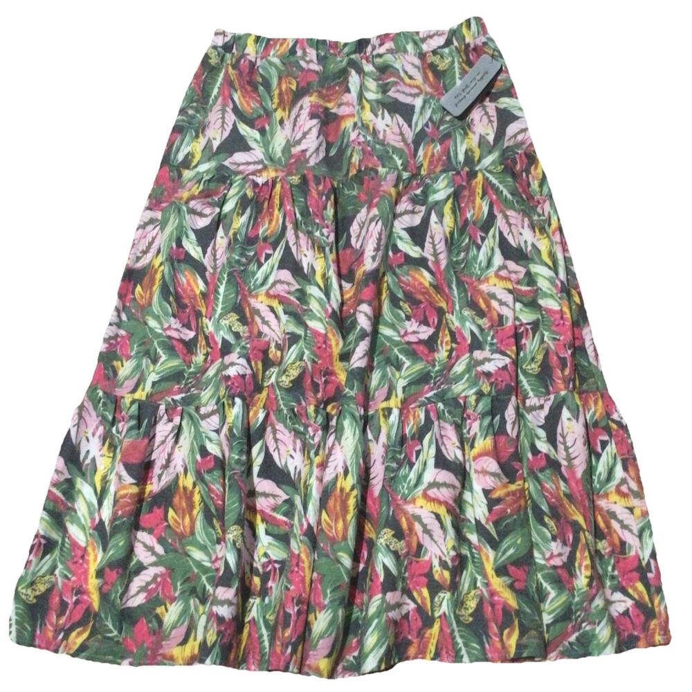 Metrowear Vintage Floral Tiered Tropical Print Maxi Skirt Size Large